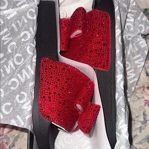 INC International Concepts Red Rhinestone Bow Slides